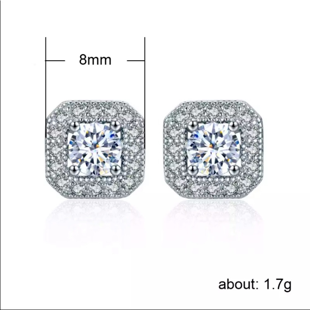 NEW 18k White Gold Luxury Square Stud Earrings - Picture 6 of 6